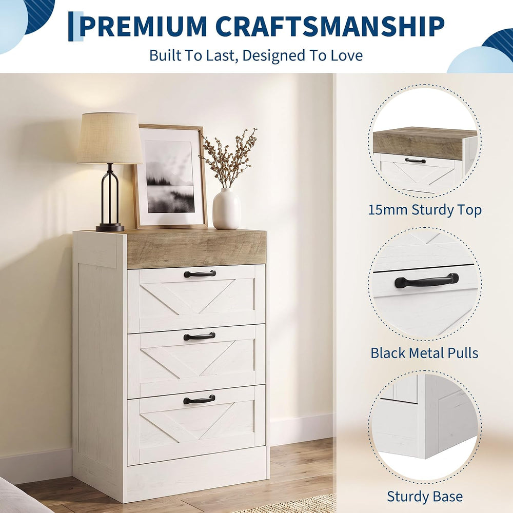 Garvee 3 Drawer Dresser for Bedroom, Farmhouse Chest of Drawers