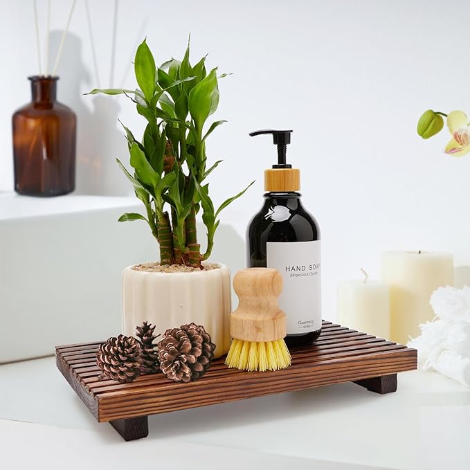 Renawe Farmhouse Bathroom Counter Tray Wood Display Pedesta Stand Kitchen - Image 4