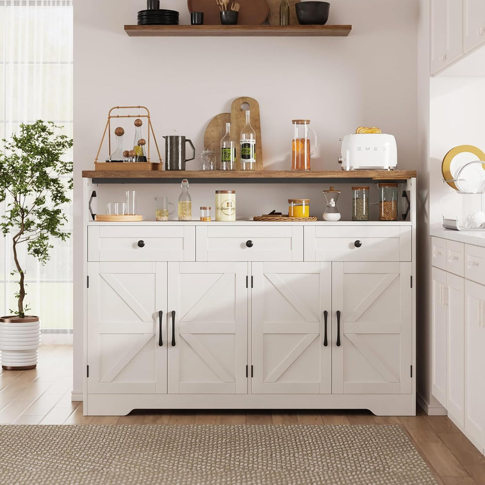 51" Farmhouse Buffet Sideboard Cabinet with Storage, White Kitchen Stora...