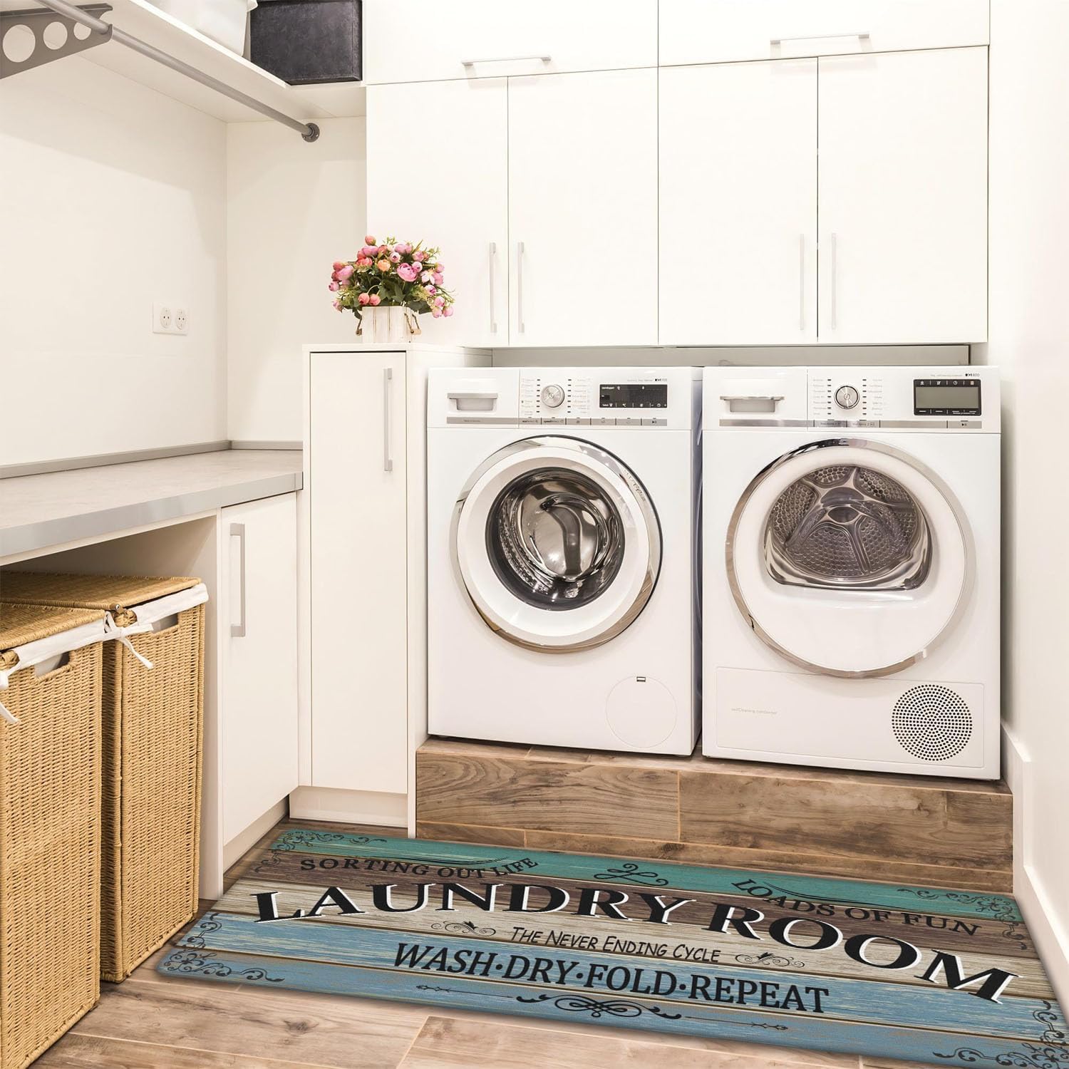 Non Slip Laundry Room Rug - Farmhouse Kitchen Floor Mat -Laundry Room Rug- Runner Decor -Washable Floor Carpet for Washroom Mudroom Kitchen Bathroom Hallway-20 x48