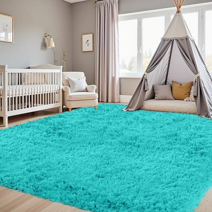 4x6 Area Rugs for Living Room Rug: Soft Fluffy Shag Teal Blue Rugs for Bedroom - Image 9