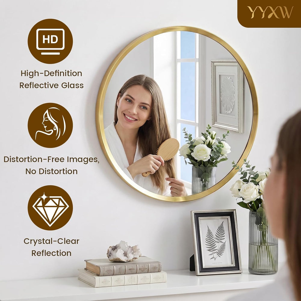 24 inch Brushed Gold Round Bathroom Mirror,Circle Mirror