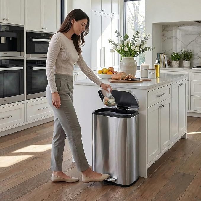8 Gal Kitchen Trash Can, 30L Recycling or Garbage Bin, Brushed Stainless Steel - Image 9