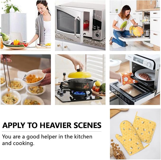 Yellow Honey Honeycomb Cute Bee Oven Mitts And Pot Holders Set Of 4 Silicone - Image 8