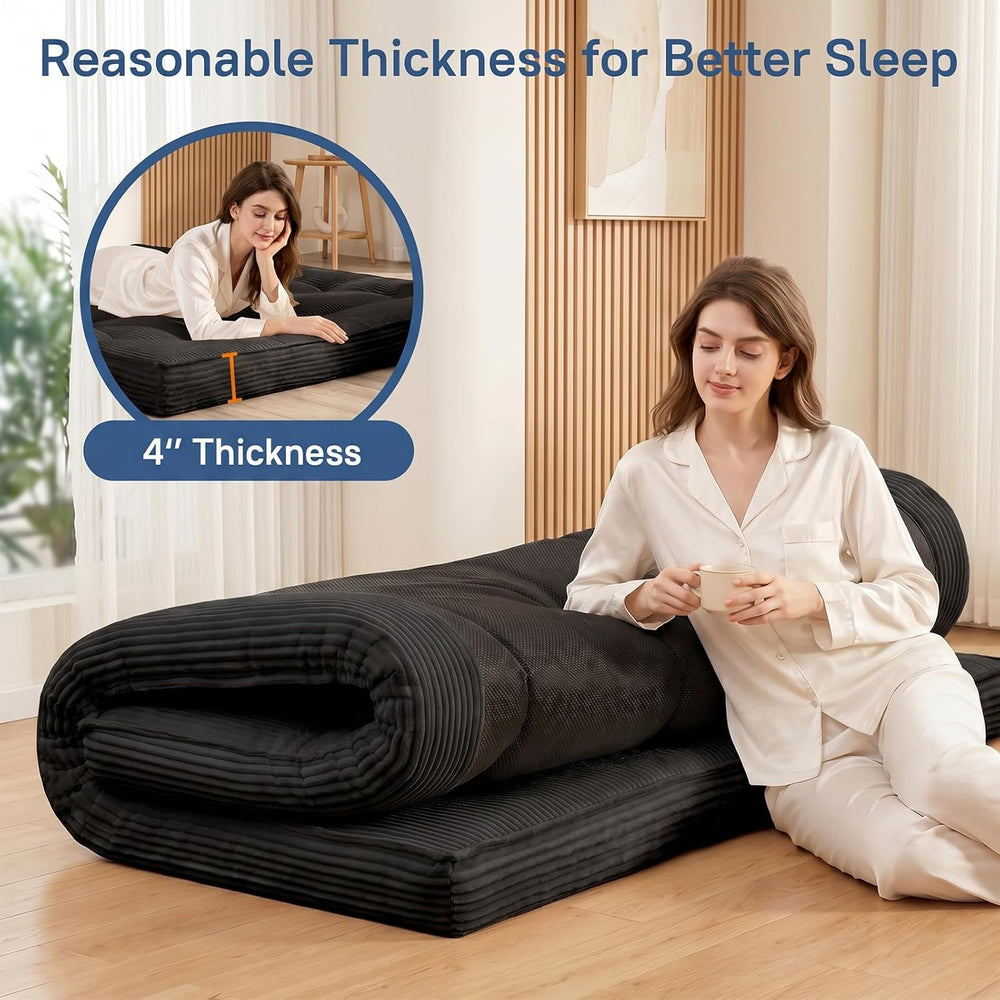 Extra Thick Futon Mattress - Japanese Floor Mattress for Adults, Portable Fol...