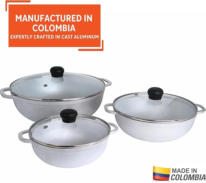 IMUSA Caldero Stock Pot with Glass Lid 3pc Set, 1.5/2.5/5.2qt, Cast Aluminum - Image 3