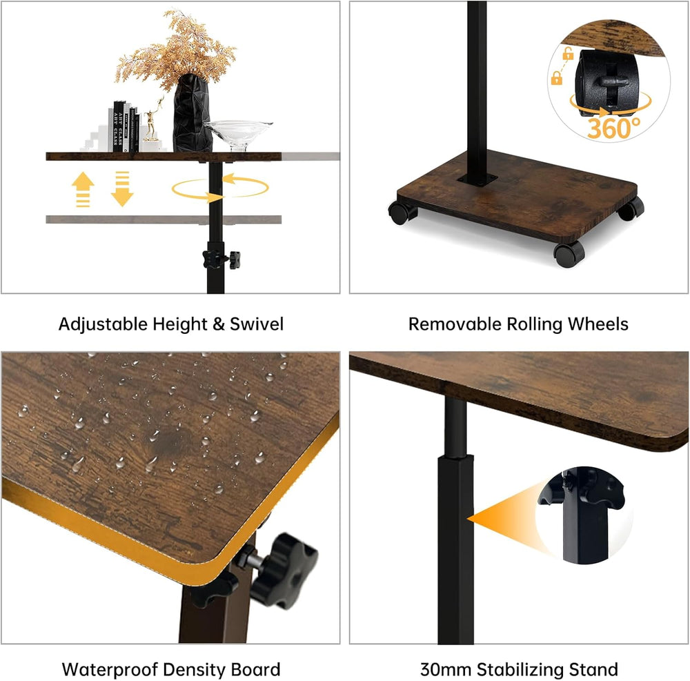 Side Table Sofa Tray for Couch with Rolling Wheels, TV Tray Table with 360°Ro...