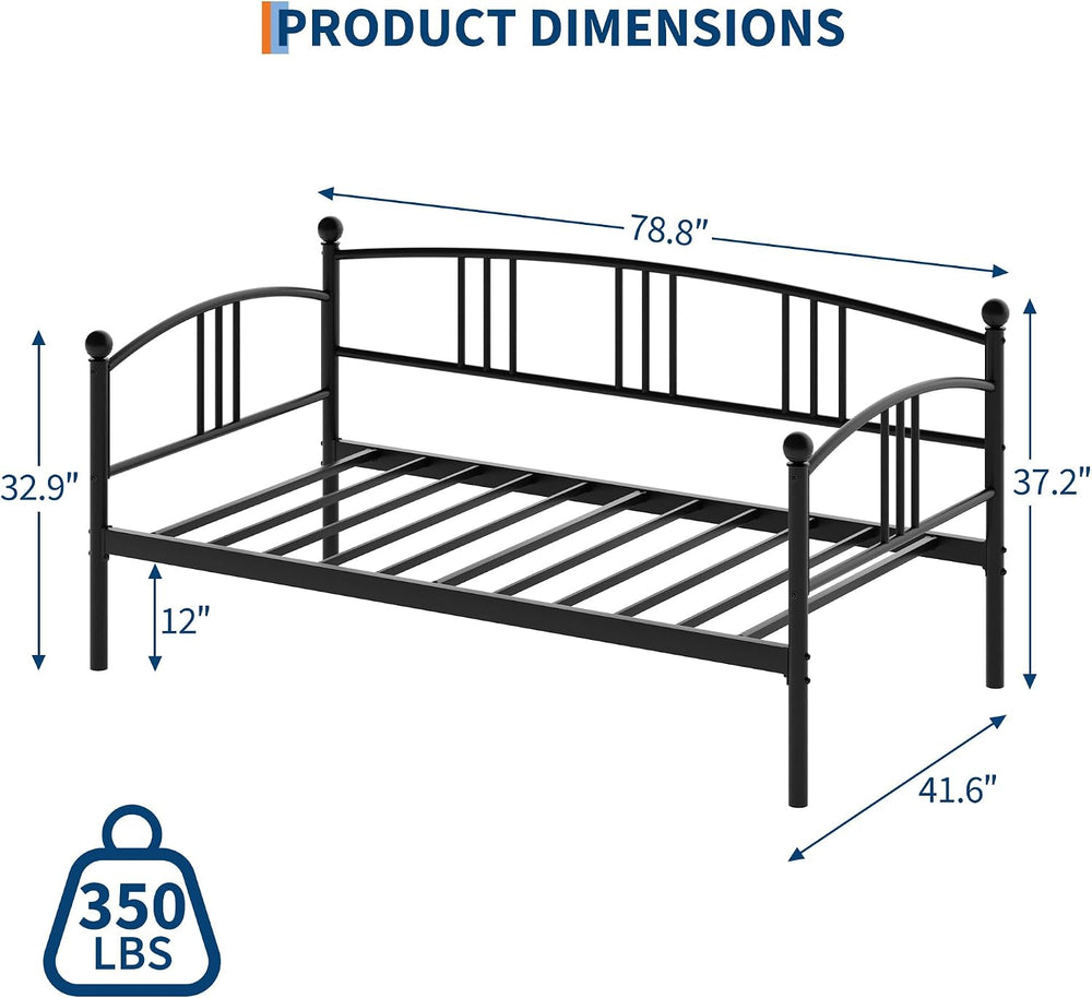 IDEALHOUSE Twin Daybed Without Trundle, Metal Twin Size Daybed, Steel Slat Su...