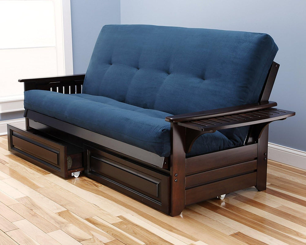 Queen Size Phoenix Espresso Frame w/ 7 Inch Mattress Microfiber Suede Futon S...