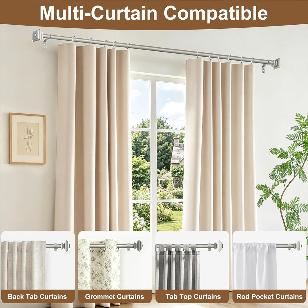KAMANINA Silver Curtain Rod for Windows 72 to 144 Inch, Long Heavy Duty