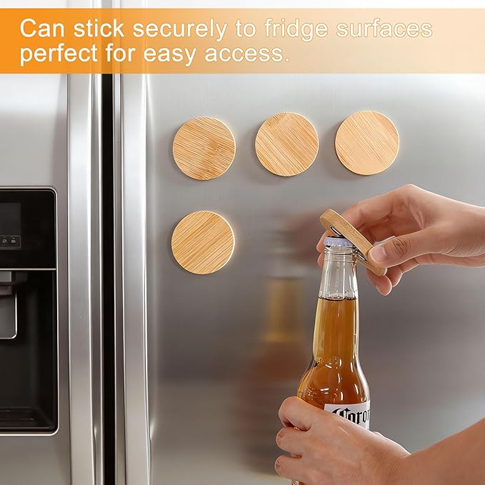 Yoption 24 Pcs Bamboo Magnetic Bottle Opener, Wooden Bulk Fridge Magnet Bottle - Image 3