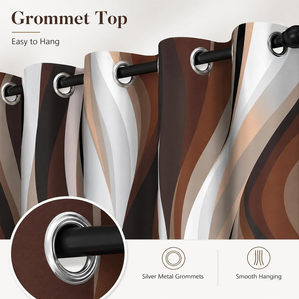 Brown Abstract Blackout Curtain, Stripe Black White Gray Aesthetic Art Window...