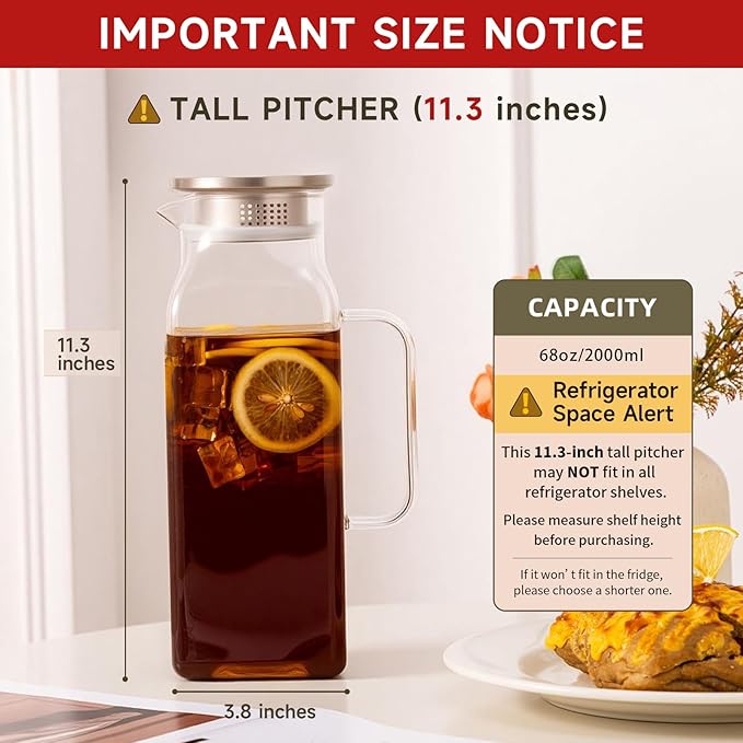 2 Pack Square Glass Water Pitcher - Image 2