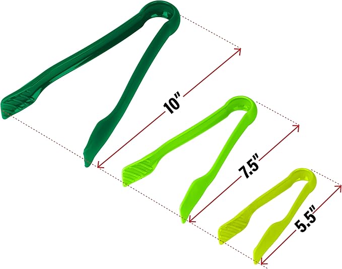 DecorRack 3 Pcs 6” x 8” x 10” Multi Colored Plastic Tong Set, 3 Pack Durable - Image 2