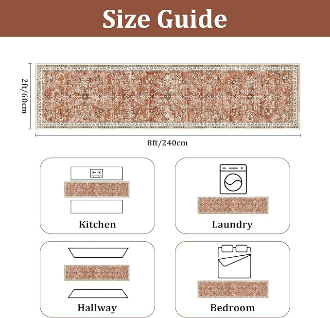 Yamaziot Washable Runner Rug 2x8 – Non Slip Boho Floral Hallway Runner Rug - Image 2
