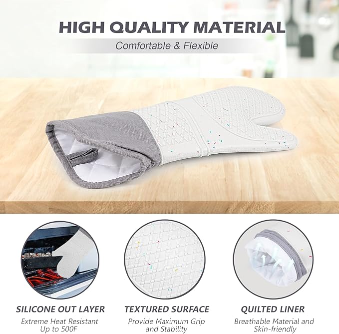 Extra Long Oven Mitts and Potholders 6Pcs Set, 500°F Heat Resistant Kitchen - Image 4
