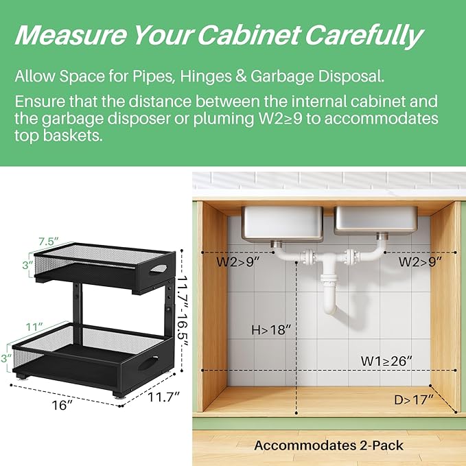 Under Sink Organizer, L-Shaped Adjustable Height, Mesh Sliding Drawer - Image 2