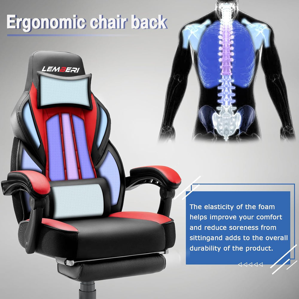 Big and Tall Gaming Chair, 400lb Capacity, Red