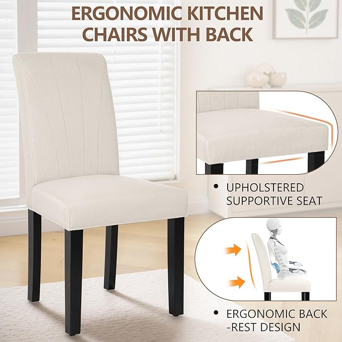 VECELO Upholstered Dining Chairs Set of 2, Modern Fabric and High Back & ...