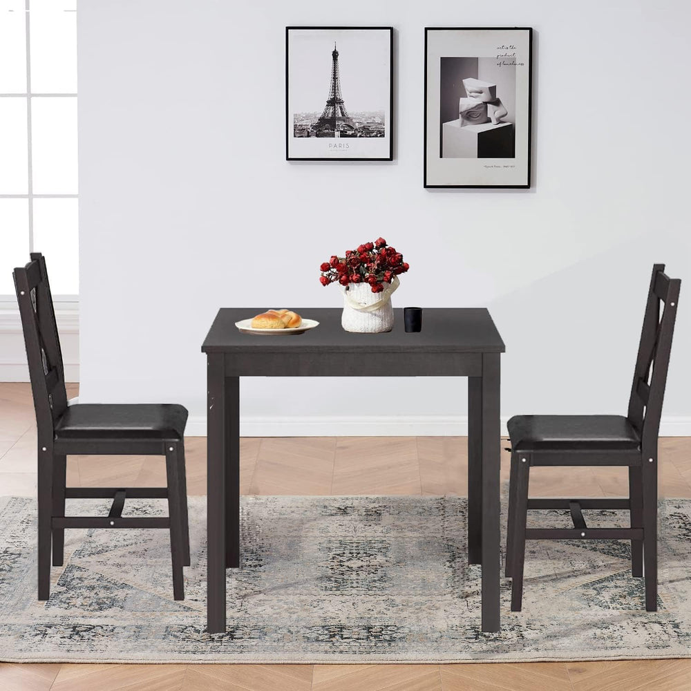 3-Piece Solid Wood Kitchen Table Set for 2 | Pine Dining Table with Upholster...