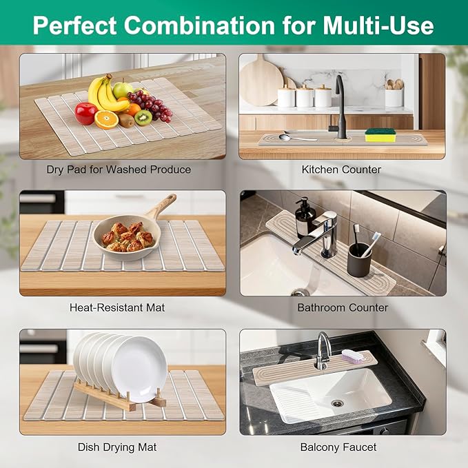 Stone Drying Mat for Kitchen Counter, Diatomaceous Earth Quick Dry Stone Mats