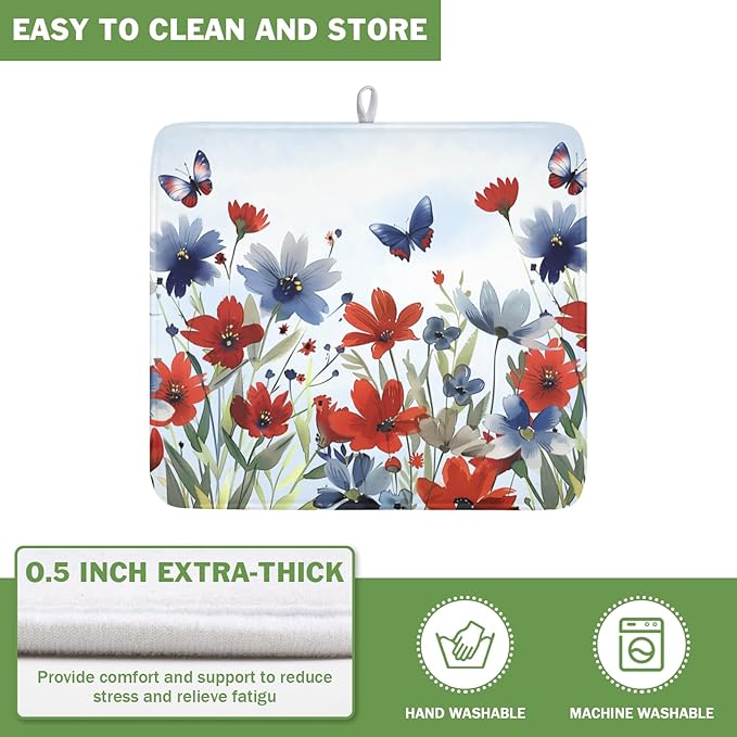 4th of July Dish Drying Mat for Kitchen Counter 16 x 18 Inch Patriotic Floral - Image 5