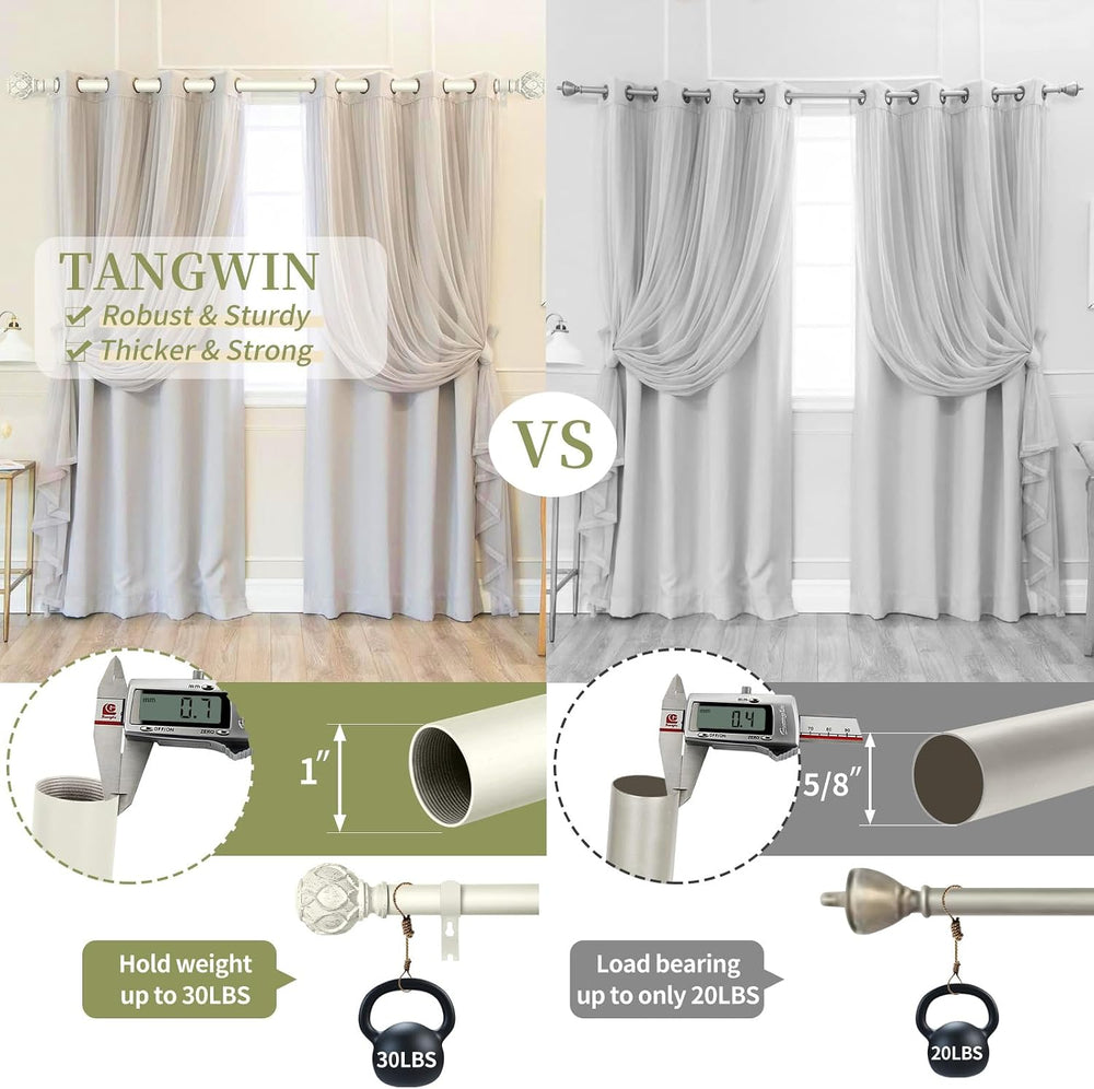 Farmhouse Curtain Rod Adjust 36-88",Heavy Duty Boho,Antique White