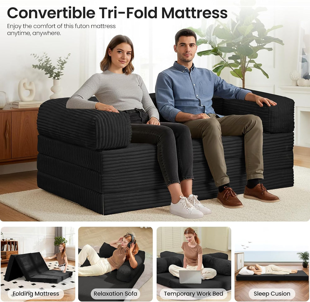 Tri-Fold Foldable Mattress, Convertible Folding Sofa Bed with Removable Arms ...