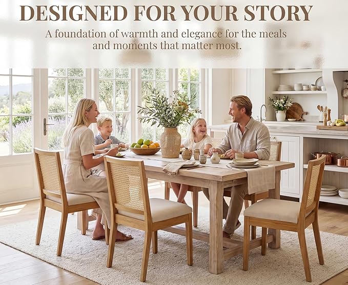 HNY Farmhouse Rattan Dining Chairs Set of 4, Mid Century Modern Kitchen &...