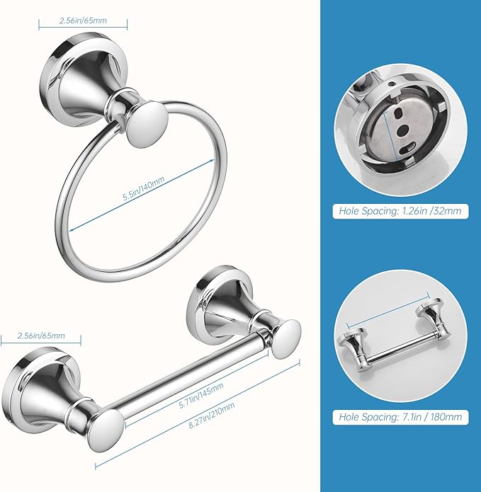 RUMOSE Toilet Paper Holder and Hand Towel Ring Polished Chrome Wall Mount - Image 5