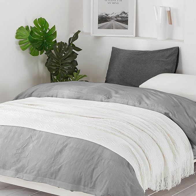 BOURINA Off White Throw Blanket 50x60 Inches Throw Textured Solid Soft Sofa - Image 3