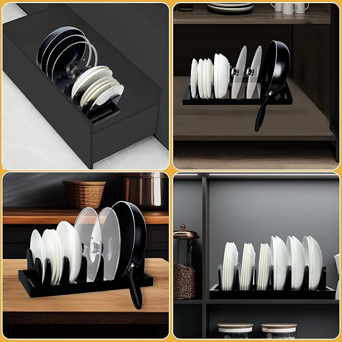 MinBoo Bamboo Pot Lid Organizer Pot Lid Holder, Pot and Pan Organizer Drawer - Image 6