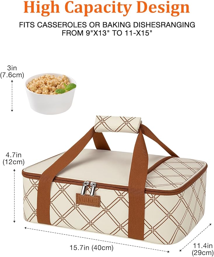 Casserole Carrier Bag, Single Insulated Food Bag, Hot Cold Lasagna Holder Tote - Image 3