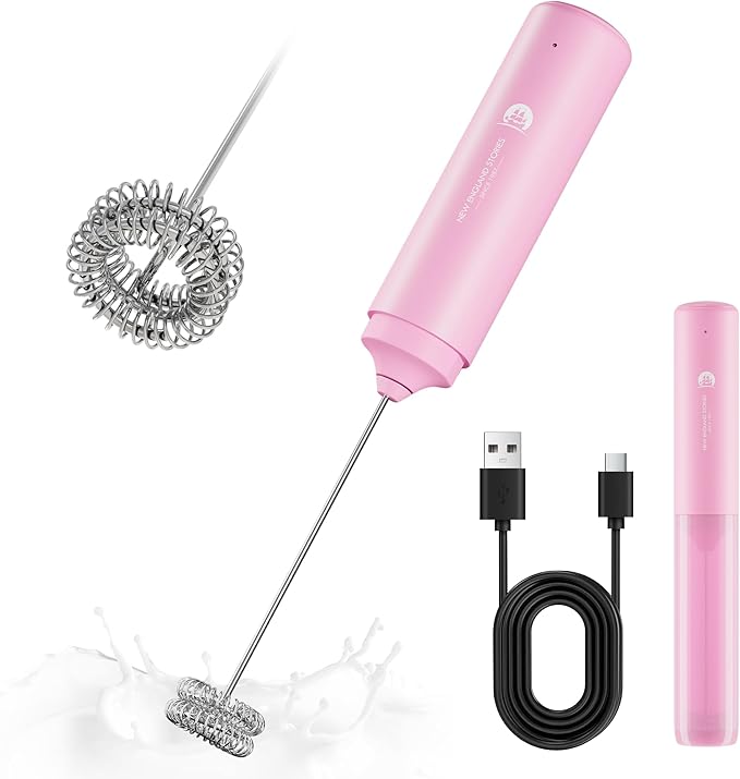 Rechargeable Milk Frother Handheld, 2-IN-1 Dual Spring Whisk Electric Frother by NewEnglandStories