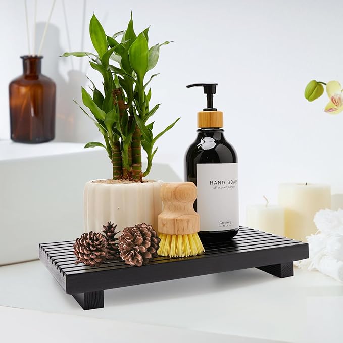 Renawe Black Bathroom Counter Organizer Wooden Display Pedesta Stand Kitchen - Image 2