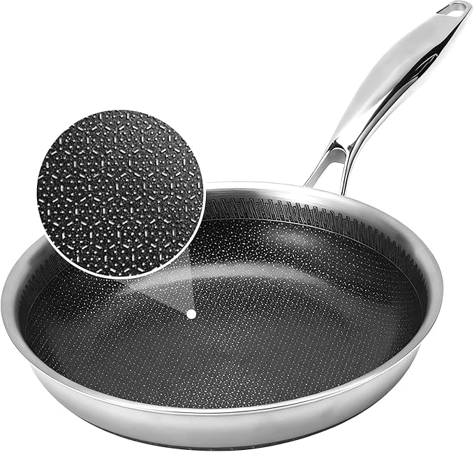 8 Inch Tri-Ply Stainless Steel Hybrid Frying Pan, Ceramic Nonstick Skillet by Cookingmorerejoicingmore