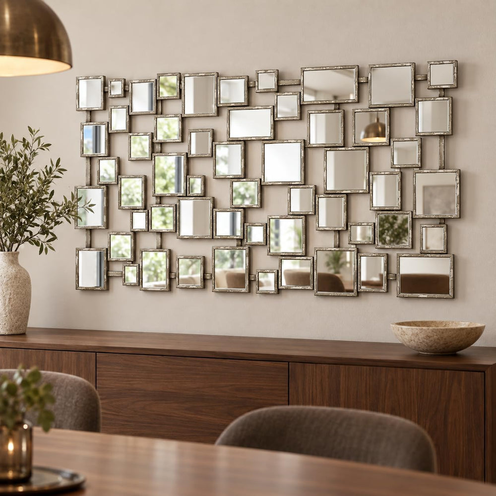 Large Modern Accent Wall Mirror for Living Room Silver 23.6"x47" Me...