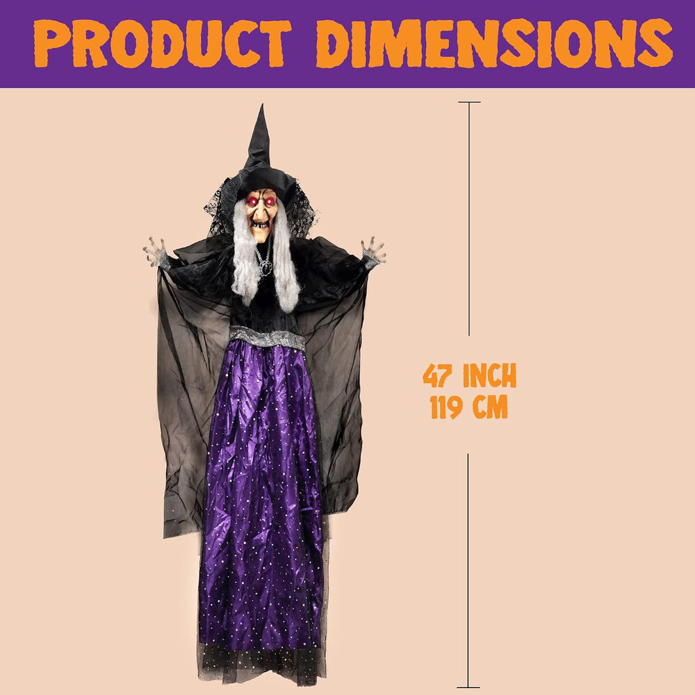 JOYIN 47” Animated Witch Halloween Decorations Outdoor Indoor, Scary Hallowee...