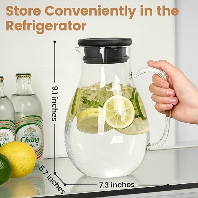 Glass Pitcher with Lid, 68 oz, Hot/Cold Glass Water Jug with Silicone Lid - Image 3