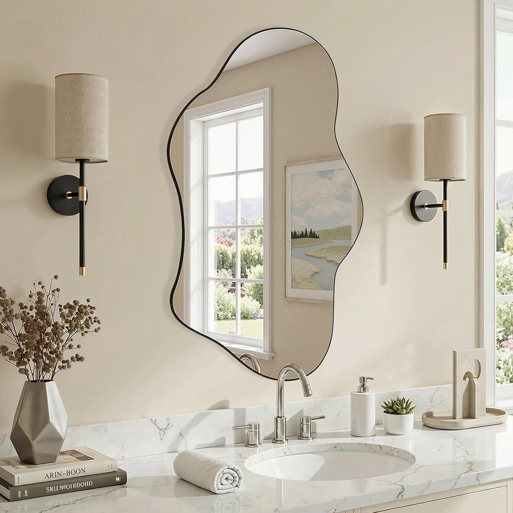 Irregular Wall Mirror, 22"x32" Wavy Cloud Bathroom Vanity Mirrors
