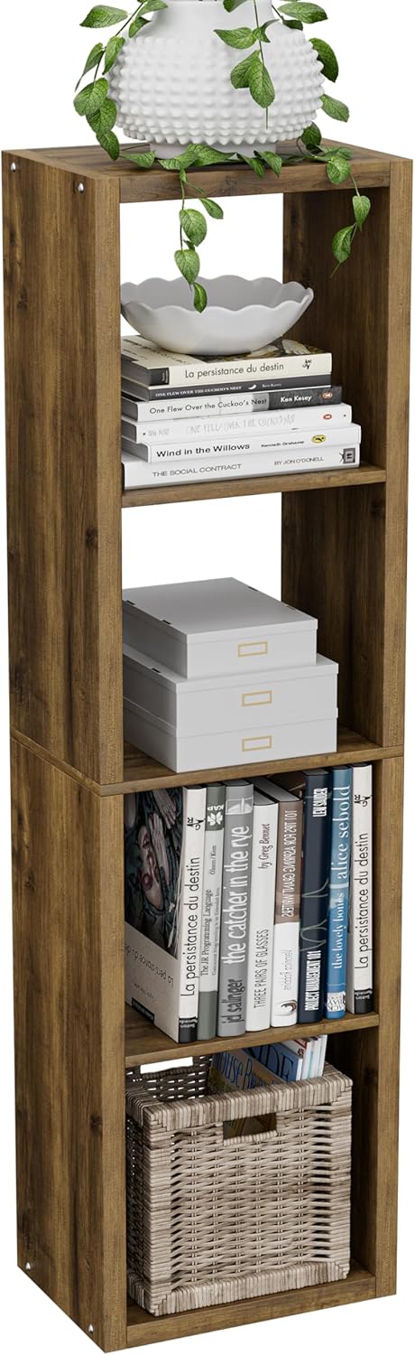 Cube Storage Organizer Bookcase, Small 4 Tier 11 inch Open Back Cubical Shelf...
