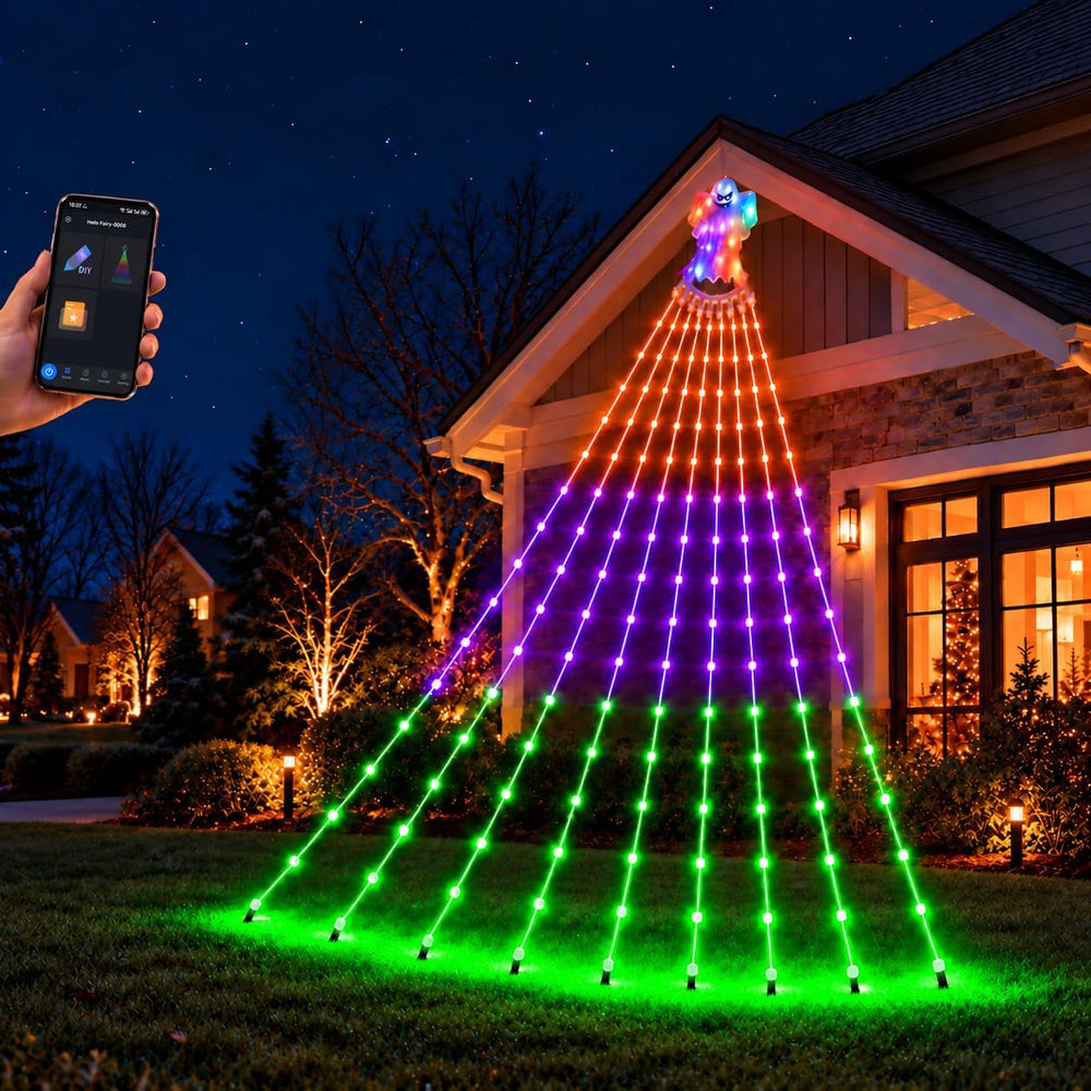 17FT RGB-IC Halloween String Lights Outdoor with Ghost Topper