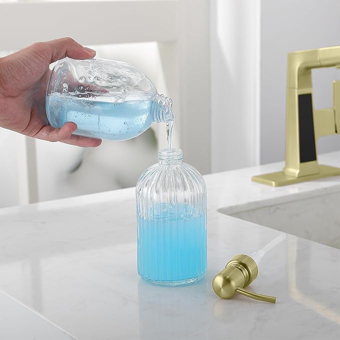 Gold Refillable Glass Kitchen Soap Dispenser, 16oz Bathroom Soap Dispenser - Image 2