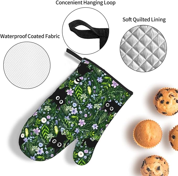 Spring Funny Black Cat Hot Pads and Oven Mitts Heat Resistant, Cute Cat Lover & - Image 5