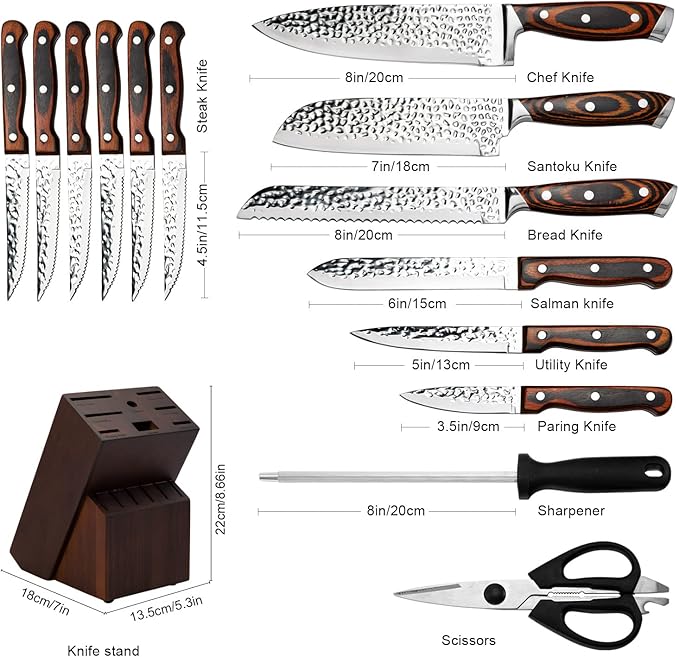 Kitchen Knife Sets with Block, 15-Piece High Carbon Stainless Steel Knife Block - Image 2