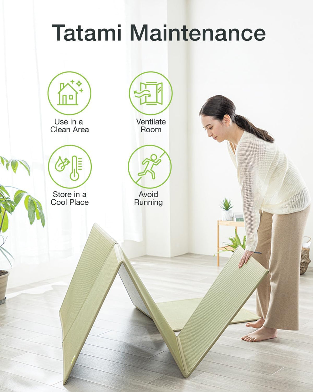 FULI Japanese Tatami Mattress, Foldable Igusa Rush Grass, Natural, Queen
