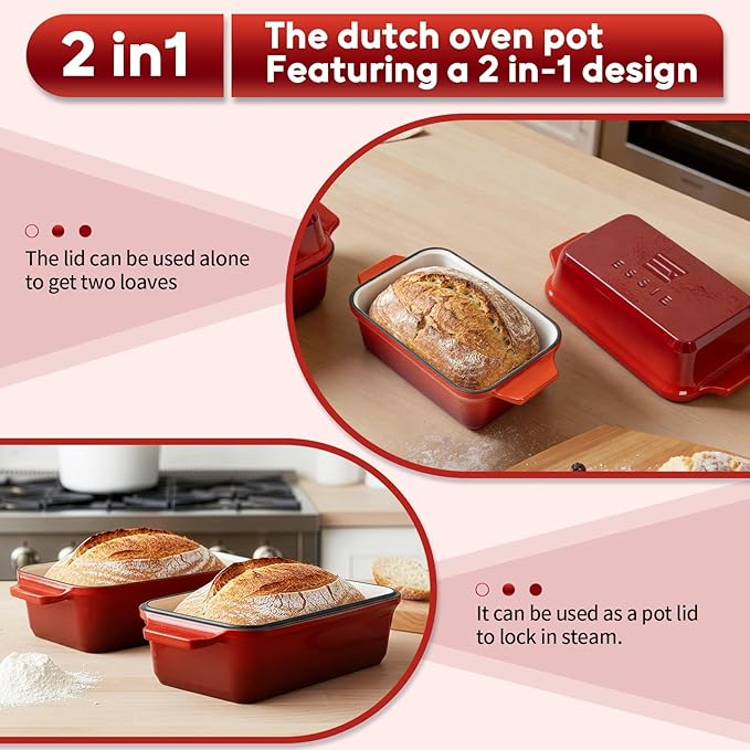 Enameled Cast Iron Dutch Oven for Sourdough Bread Baking, 9×5 Dutch Oven Pot - Image 3