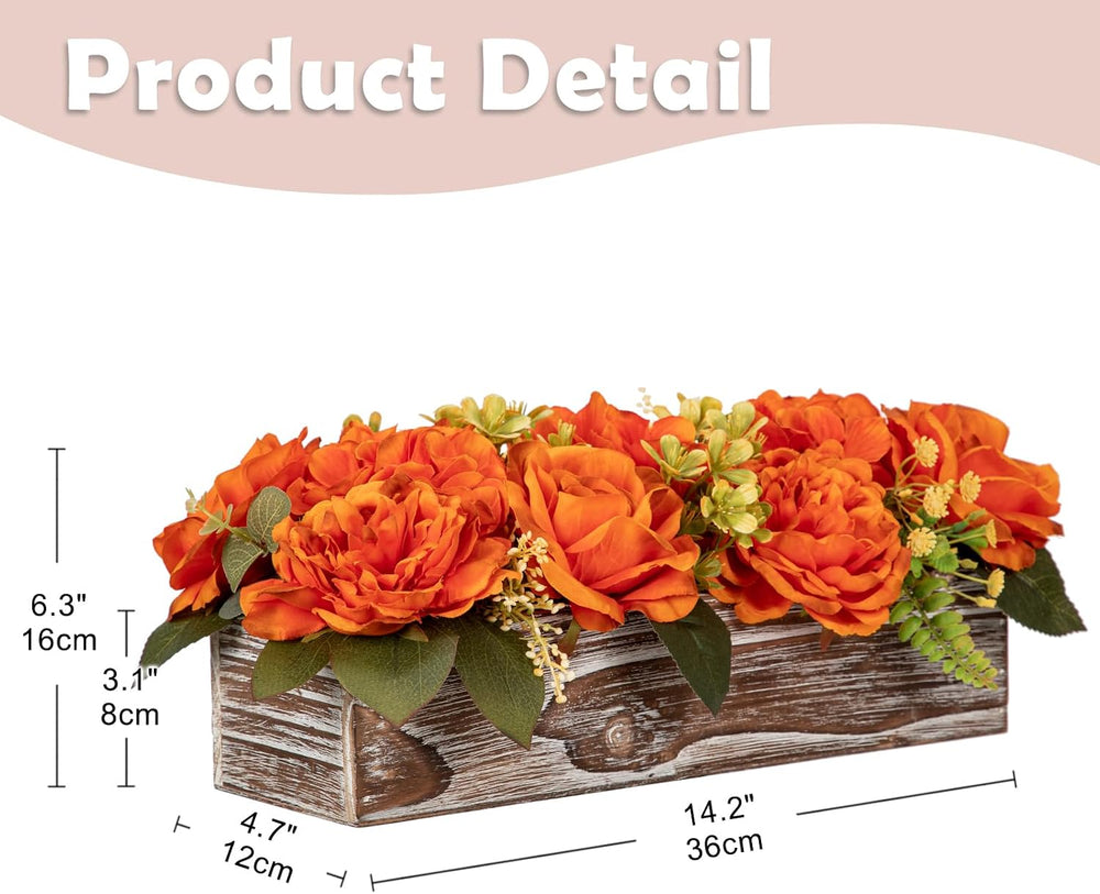 DILATATA Flower Arrangement with Wooden Vase 14" Artificial Flowers in P...