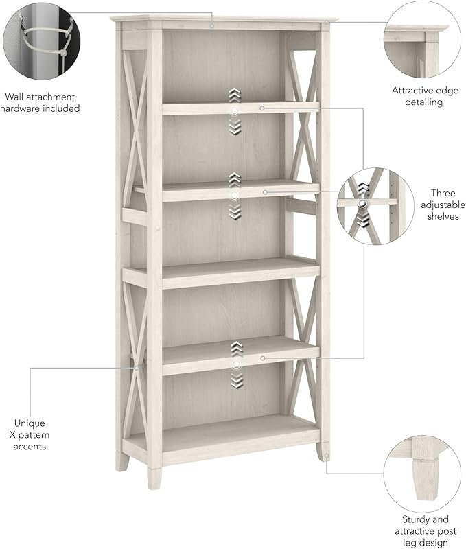 Bush Furniture Tall 5 Shelf Bookcase for Living Room or Home Office, Large Bo...