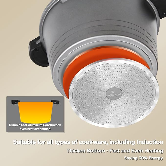 ROSSETTO 5QT Pasta Pot with Strainer Lid, 9.5'' Cast Aluminum Nonstick - Image 4